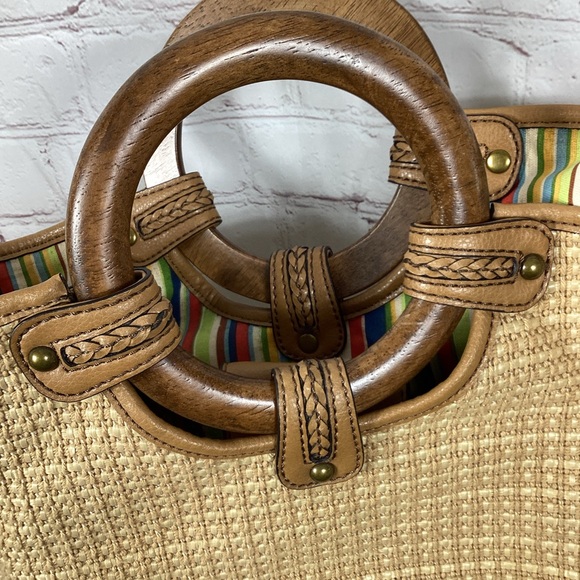 Fossil 1954 Classic Woven Purse Wooden Handles Detachable Straps Beige Brown - Picture 5 of 16